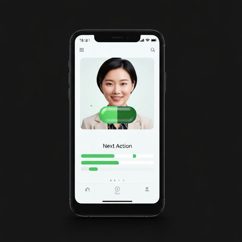 Phone showing a branded AI coaching agent with next action and progress